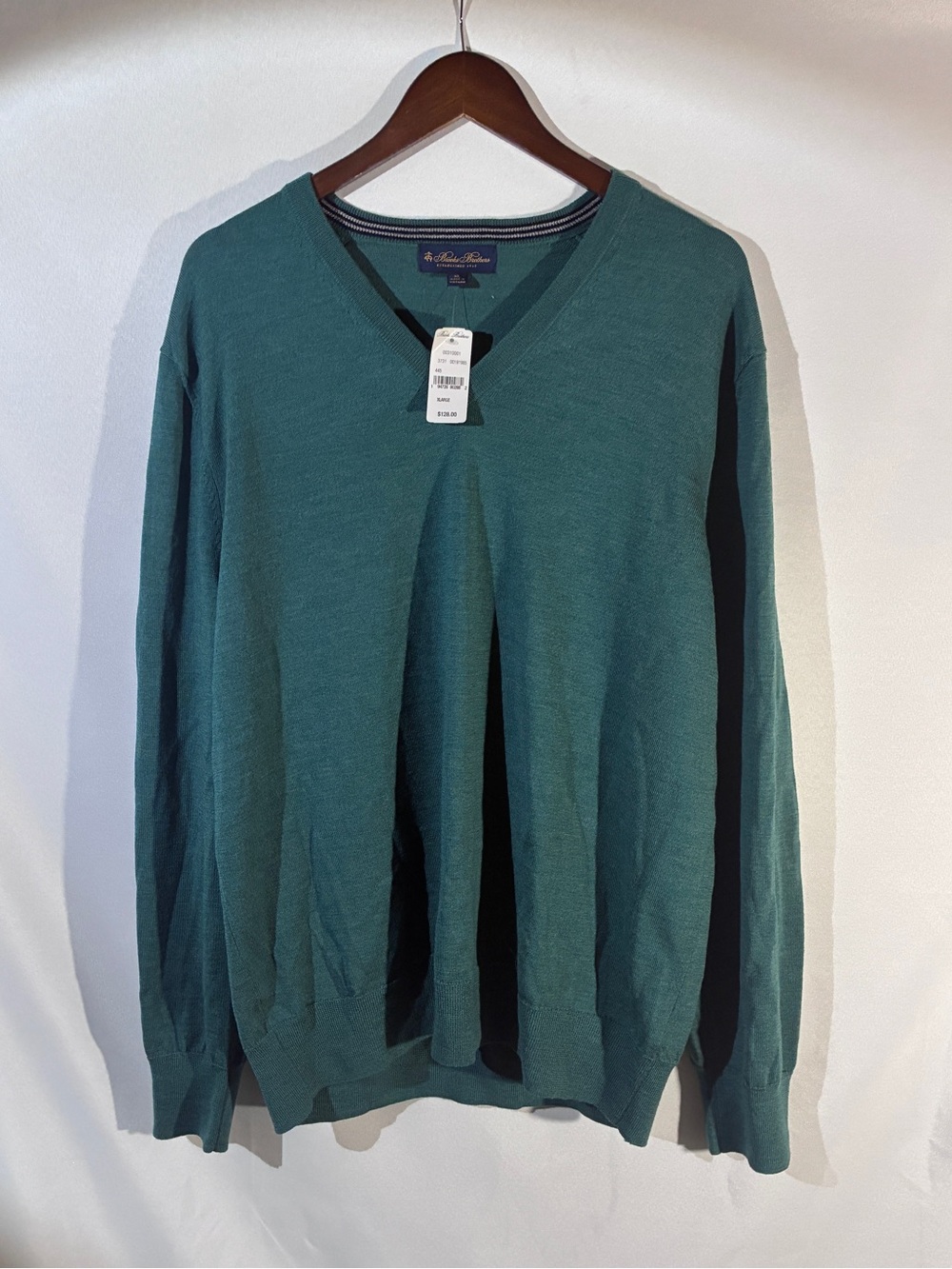 NWT Brooks Brothers Teal Merino Wool  V-Neck Sweater